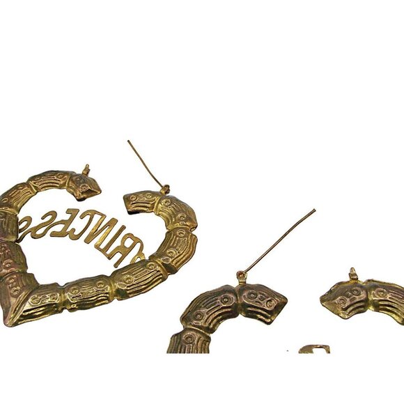 Chunky Princess Earrings Bamboo Thick Heart Shaped Hoop Dangle Fashion 2.5x3" - Picture 4 of 10